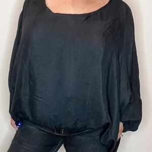 White Birch boat neck black wispy top